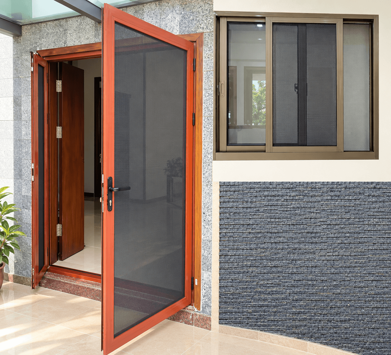 Installed aluminium mosquito net door and sliding window